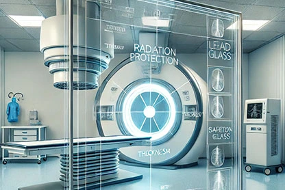 Lead glass thickness and protection against radiation.
