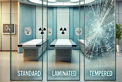 Types of lead glass - standard, laminated, tempered.
